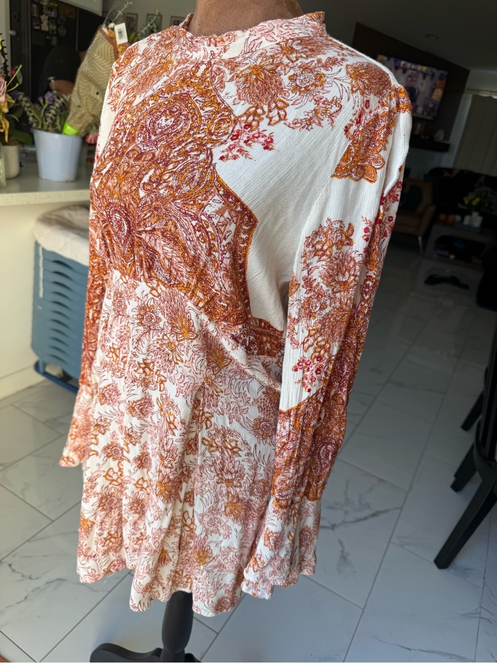 Free People Floral Paisley Mini Dress in Cream and Rust